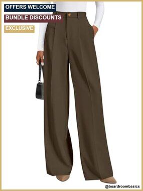 Wide Leg High Waisted Work Pants for Women with Pockets